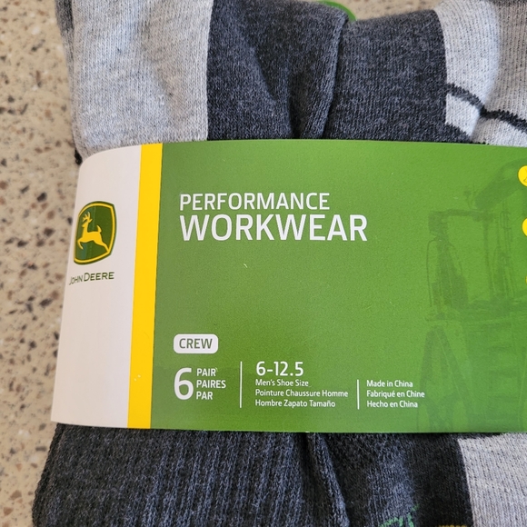 John Deere 6 Pairs Mens Shoe Size 6-12.5 Performance Workwear Crew Gray Socks - Picture 2 of 7
